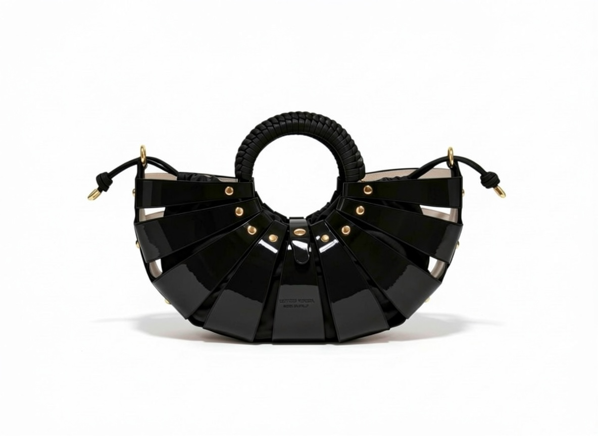 Bottega Veneta Black Arc Handle Bag 🖤✨ Sculptural Glossy Statement Handbag