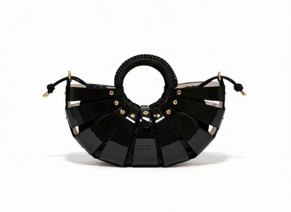 Bottega Veneta Black Arc Handle Bag 🖤✨ Sculptural Glossy Statement Handbag