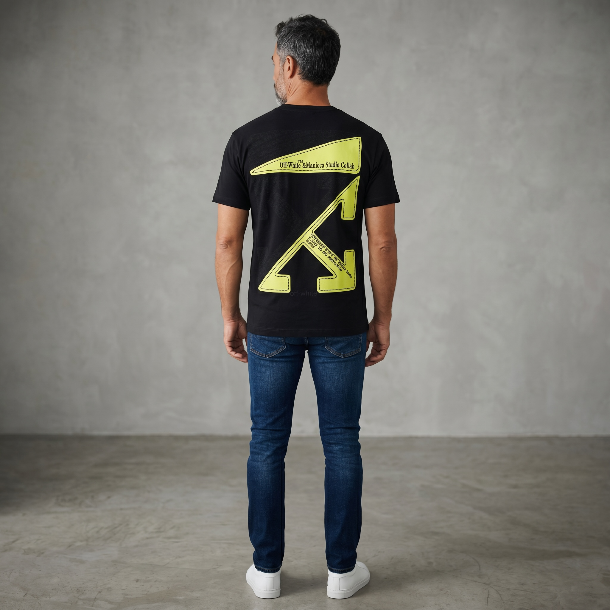 Off-White Black Arrow Back Print T-Shirt – Neon Graphic Streetwear ⚡
