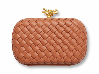 Bottega Veneta Intrecciato Knot Clutch – Caramel Brown 🤎✨