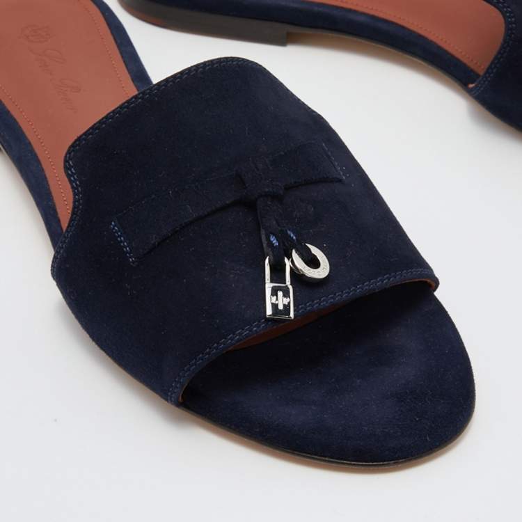 LORO PIANA Style Navy Suede Slides 💙✨ | Elegant Minimal Edition
