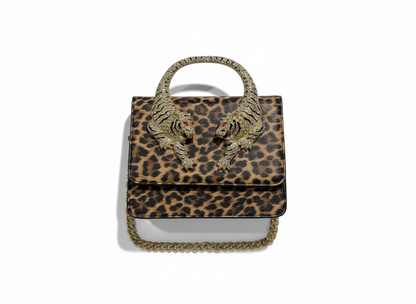 👜 Roberto Cavalli Leopard Top Handle Bag with Tiger Head Handle