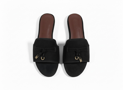 LORO PIANA Style Black Suede Slides 🖤✨ | Classic Minimal Edition
