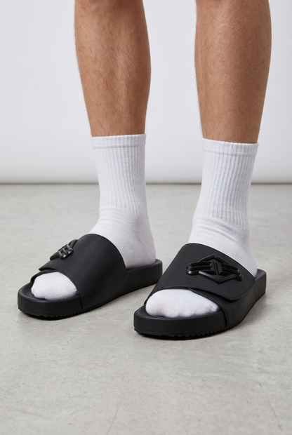 Balenciaga BB Logo Slide Sandals – All Black Edition 🖤🔥