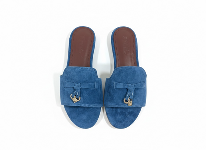 LORO PIANA Style Blue Suede Slides 💙✨ | Casual Luxury Edition