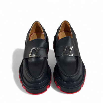 ✨ Christian Louboutin CL Logo Loafers – Black Leather with Red Sole 🔥 | Luxury Designer Men’s Shoes 👞