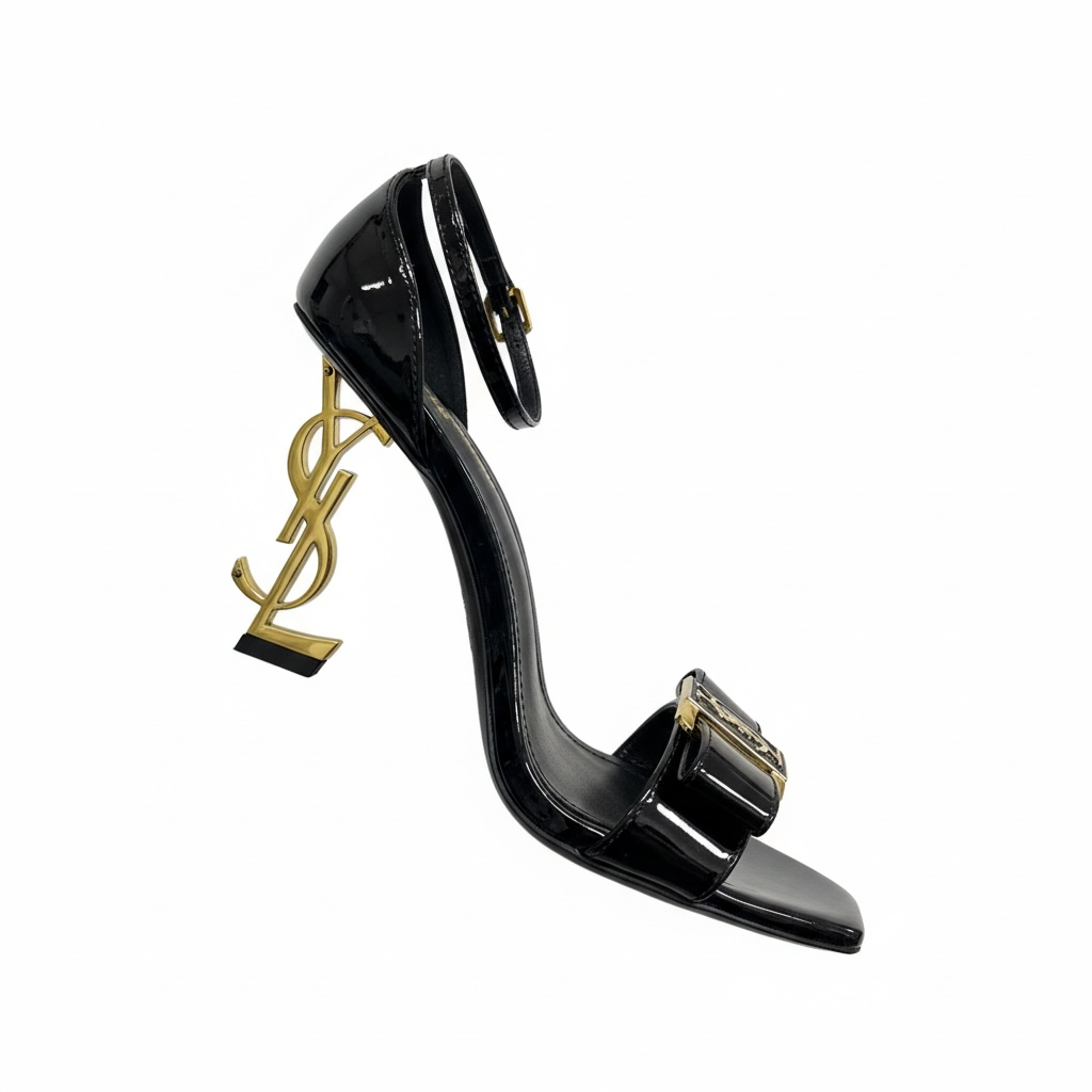 Saint Laurent Opyum Patent Leather Heels with Gold YSL Heel 🖤✨