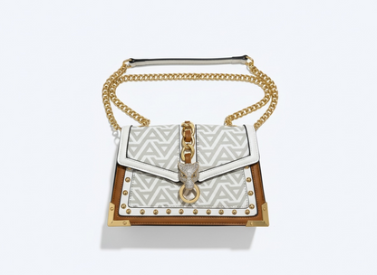 ALDO Leopard Head Chain Shoulder Bag – White & Gold 🐆✨ | Statement Chic