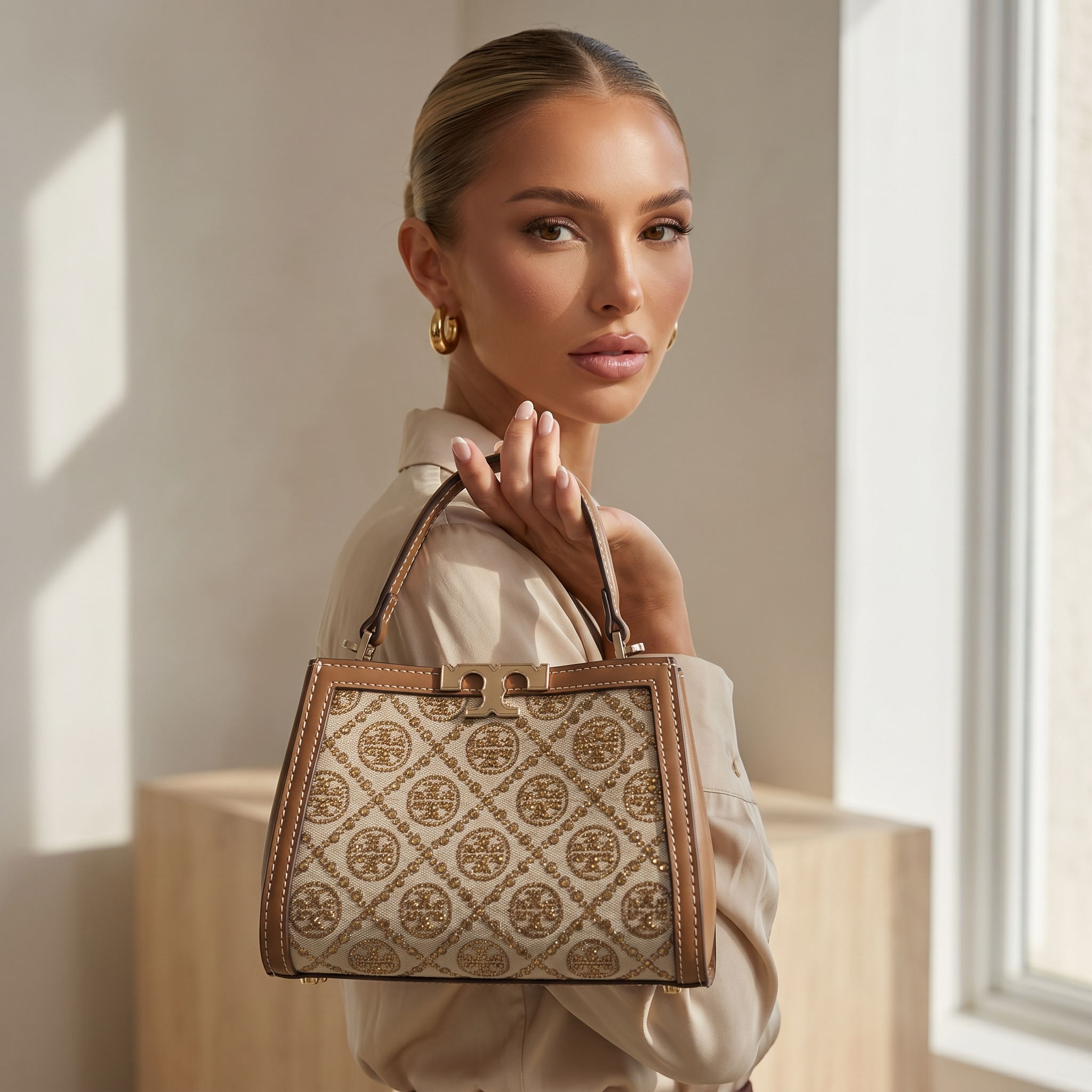Tory Burch Monogram Canvas Mini Top Handle Bag – Beige Luxury Classic 🤎✨