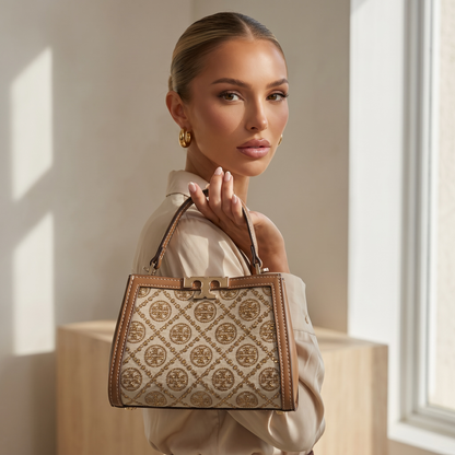Tory Burch Monogram Canvas Mini Top Handle Bag – Beige Luxury Classic 🤎✨
