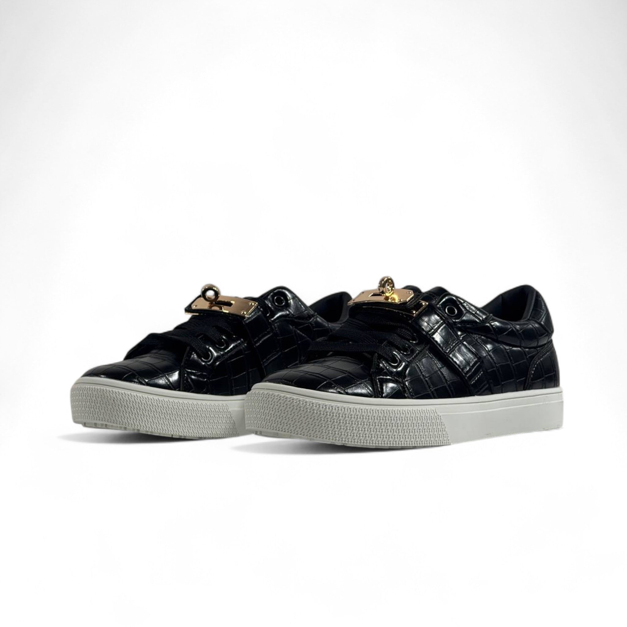Hermès Black Croc-Embossed Luxury Sneakers with Gold Hardware ✨👟