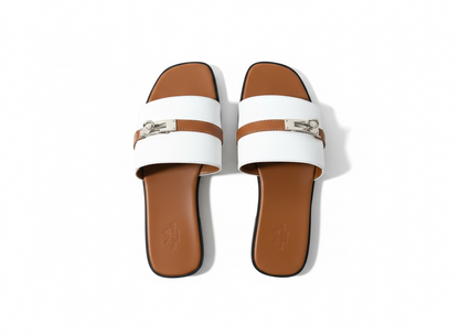 HERMÈS Inspired Oran Lock Sandals 🤍🤎 | Classic Contrast Edition