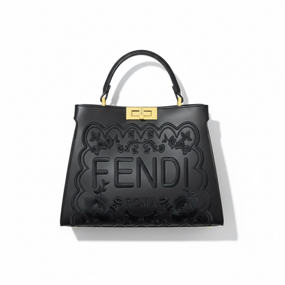 Fendi Roma Black Embossed Handbag 🖤✨ | Luxury Statement Bag