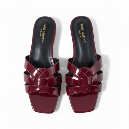 SAINT LAURENT Interlaced Patent Slides 🖤✨ | Glossy Statement Flats