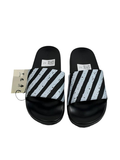OFF-WHITE Industrial Stripe Slides – Black/White Edition ⚫⚪🔥