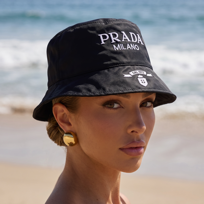 Prada Milano Embroidered Bucket Hat – Black Elegance 🖤