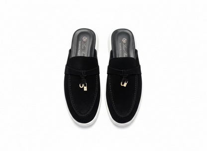 LORO PIANA Style Black Suede Slip-On Loafers 🖤✨ | Gold Detail Edition