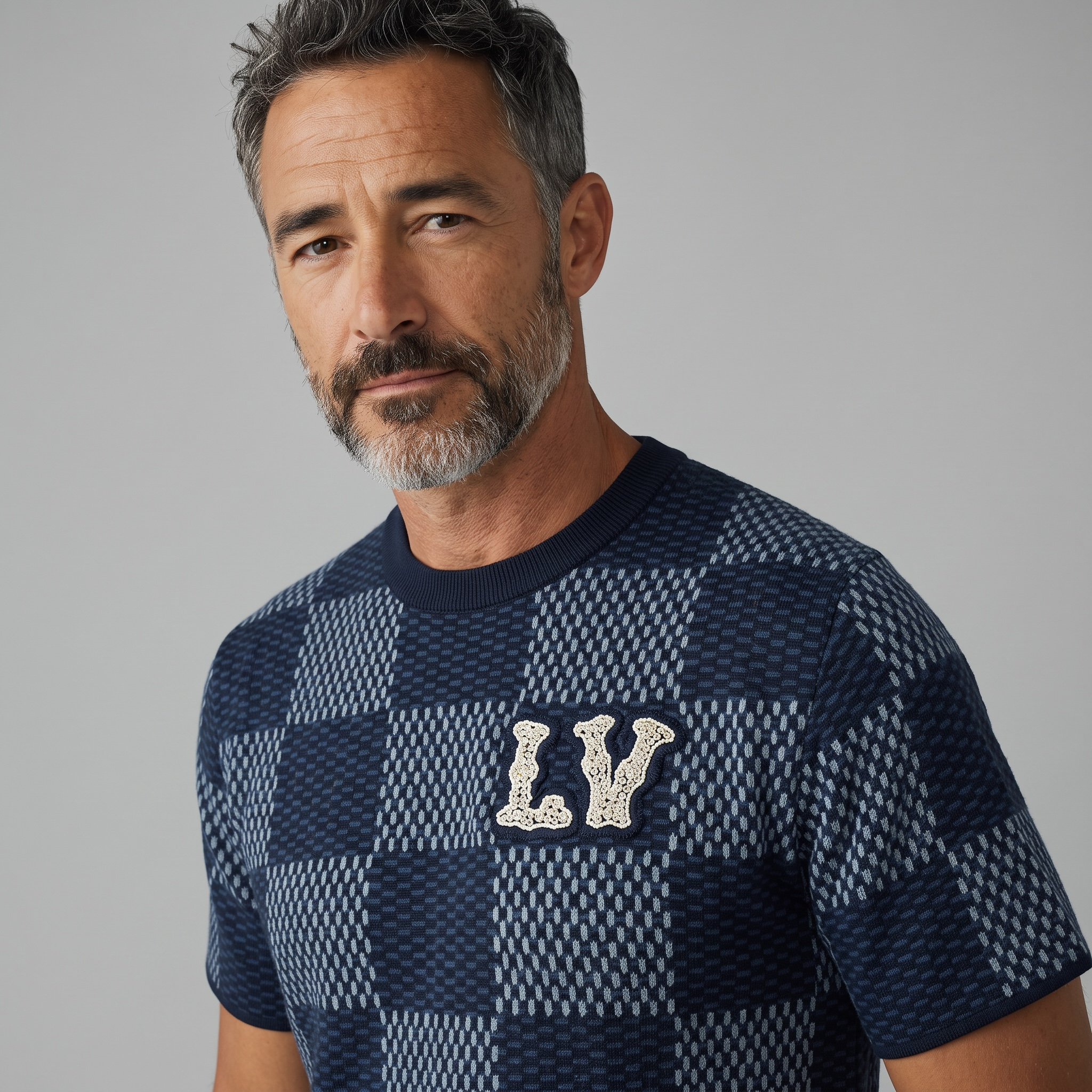 Louis Vuitton LV Knit Checkerboard Tee – Navy Monogram Style