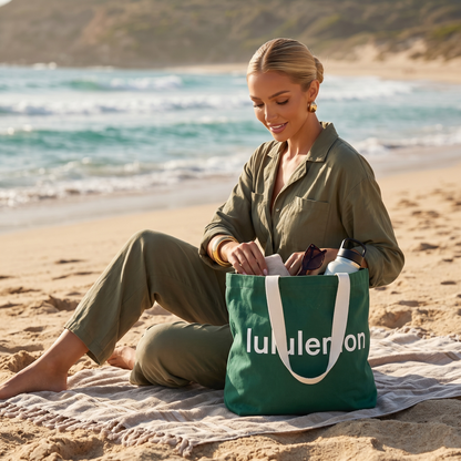 Lululemon Everyday Canvas Tote – Forest Green with White Logo