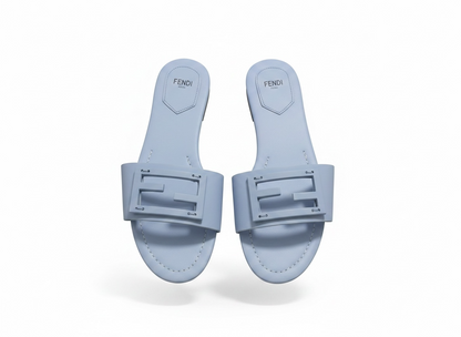 Fendi Light Blue Slide Sandals 💙✨ FF Logo Edition