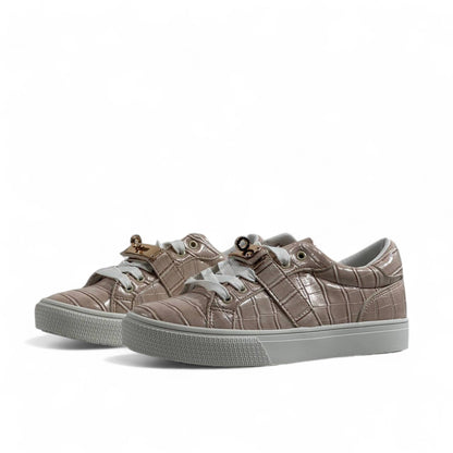 Hermès Beige Croc-Embossed Sneakers with Gold Lock 🤍✨