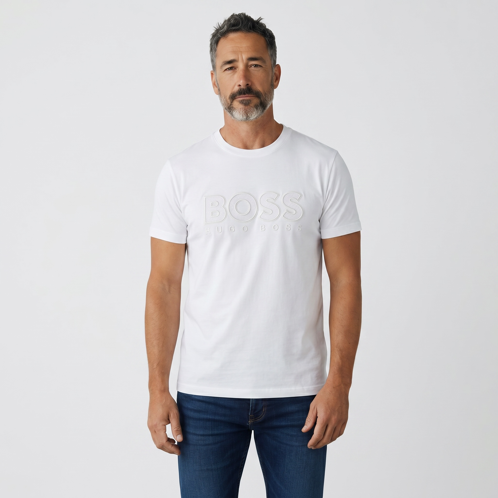 HUGO BOSS White Embossed Logo T-Shirt 🤍✨ Clean Luxury Edition