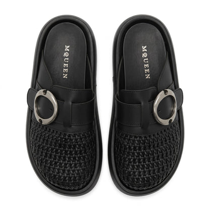 Alexander McQueen Woven Buckle Mule Loafers – Black