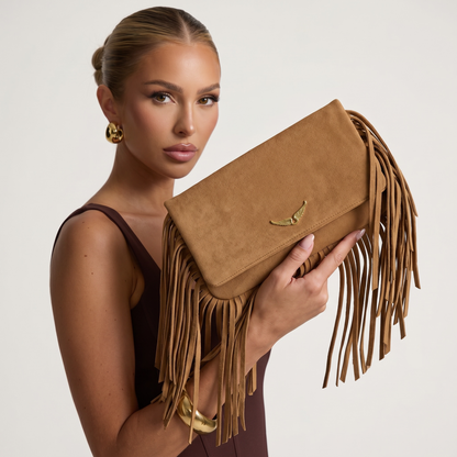 Zadig & Voltaire Fringe Clutch – Suede Brown 🤎✨ | Boho Luxe Statement