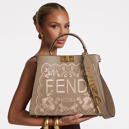Fendi Roma Beige Embossed Handbag 🤎✨ | Elegant Designer Bag