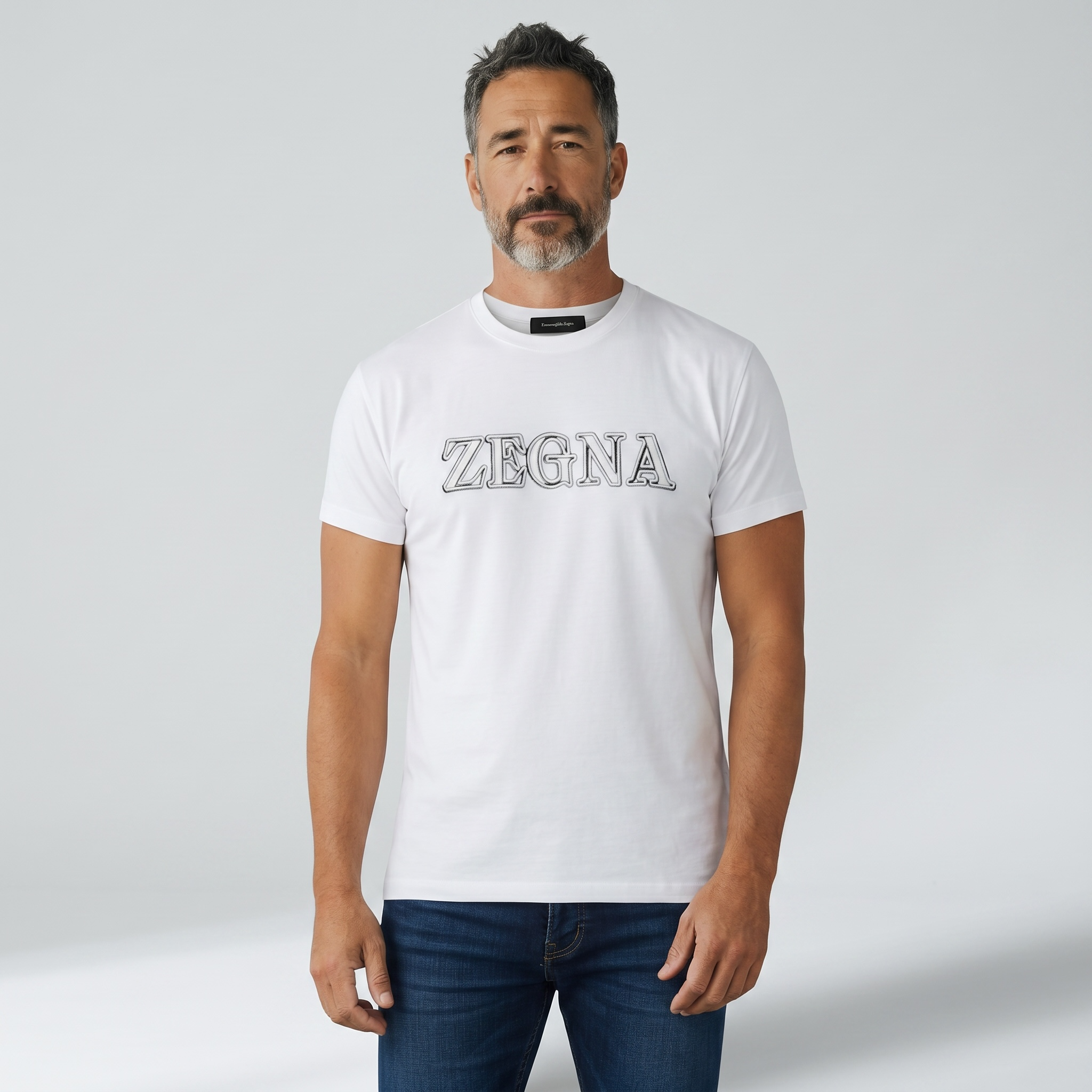 ZEGNA White Embossed Logo T-Shirt 🤍✨ Clean Luxury Edition