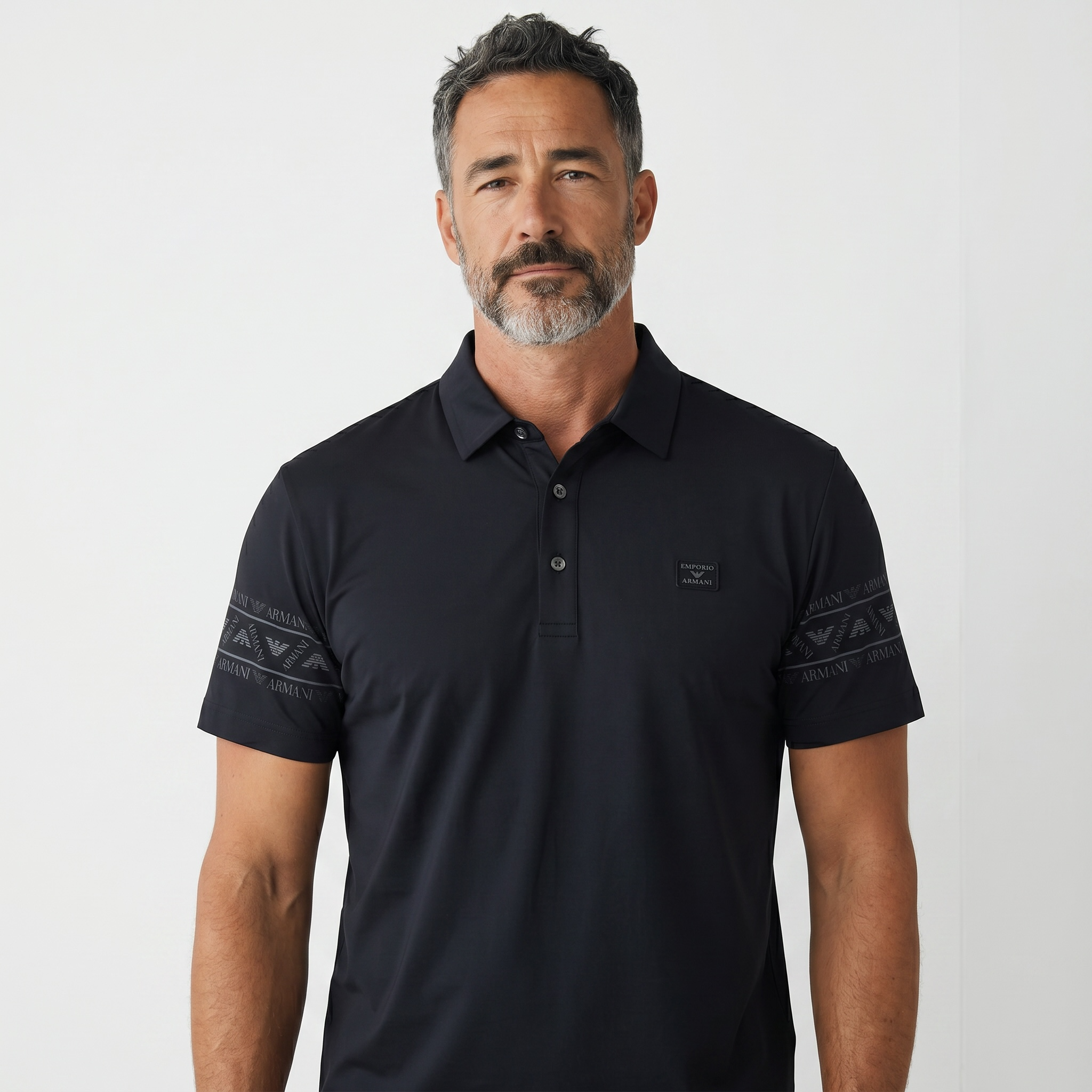 Emporio Armani Black Polo Shirt 🖤✨ Premium Logo Sleeve Edition