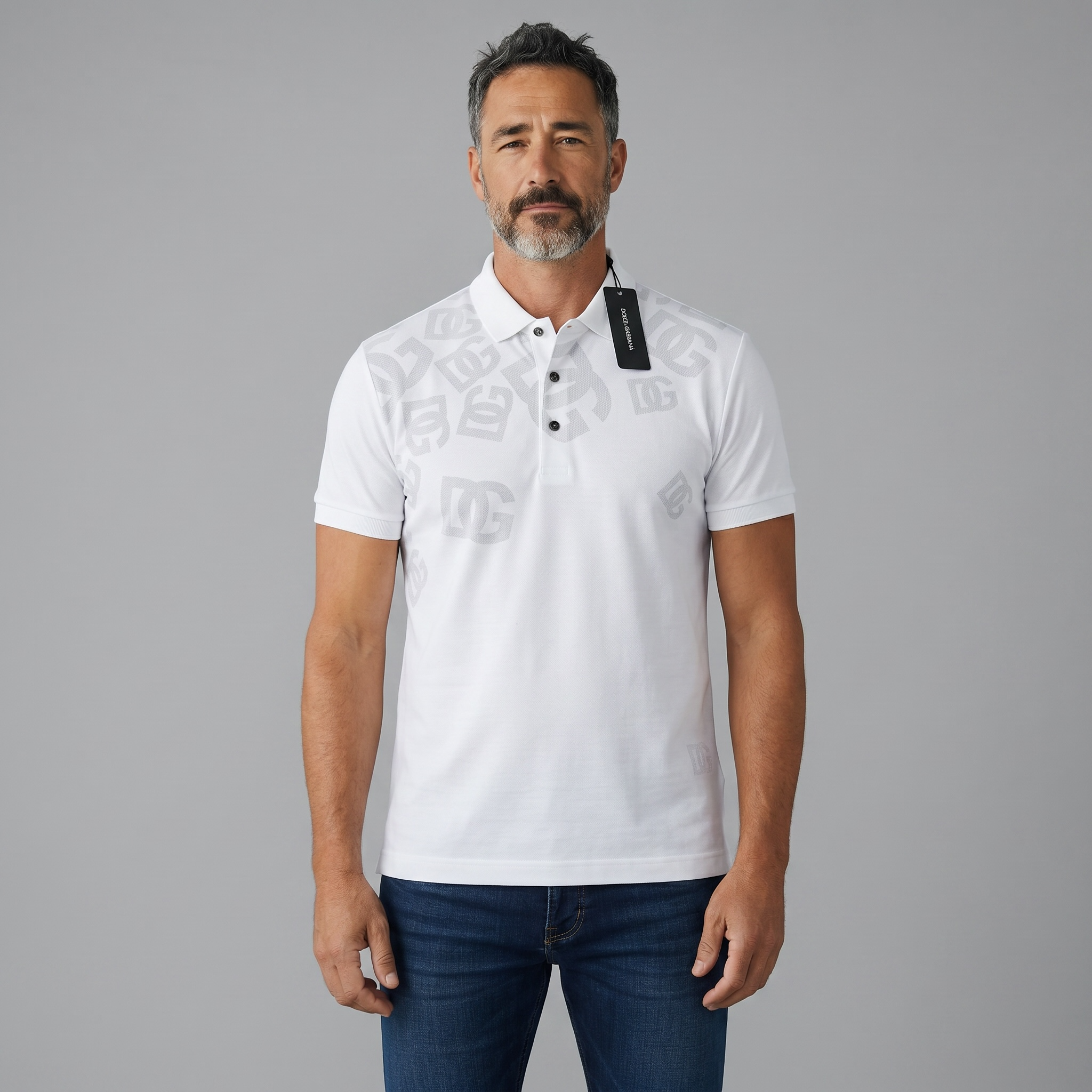 Dolce & Gabbana White Polo Shirt 🤍✨ Monogram Print Edition