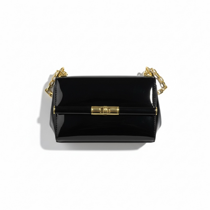 Dolce & Gabbana Black Patent Leather Chain Bag 🖤 | Classic Italian Elegance with Golden Accents