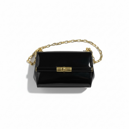 Dolce & Gabbana Black Patent Leather Chain Bag 🖤 | Classic Italian Elegance with Golden Accents