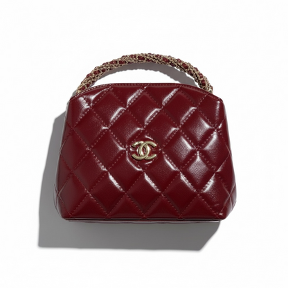 Chanel Burgundy Quilted Mini Top-Handle Bag – Glossy Classic Luxury Edition 🍷✨