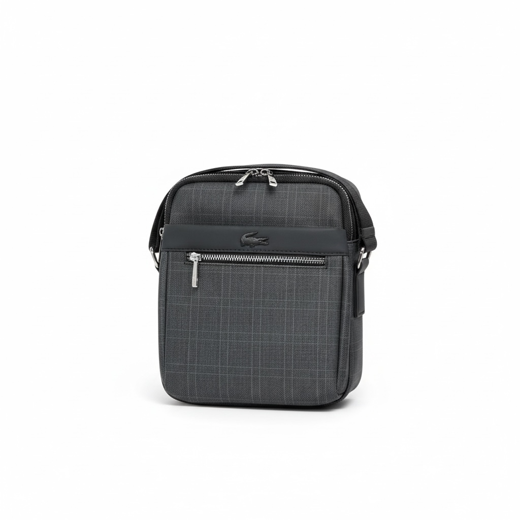 🐊 Lacoste Charcoal Check Crossbody Bag – Minimal Style, Maximum Impact