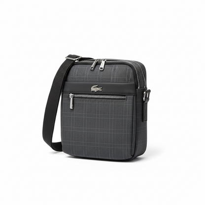 🐊 Lacoste Charcoal Check Crossbody Bag – Minimal Style, Maximum Impact