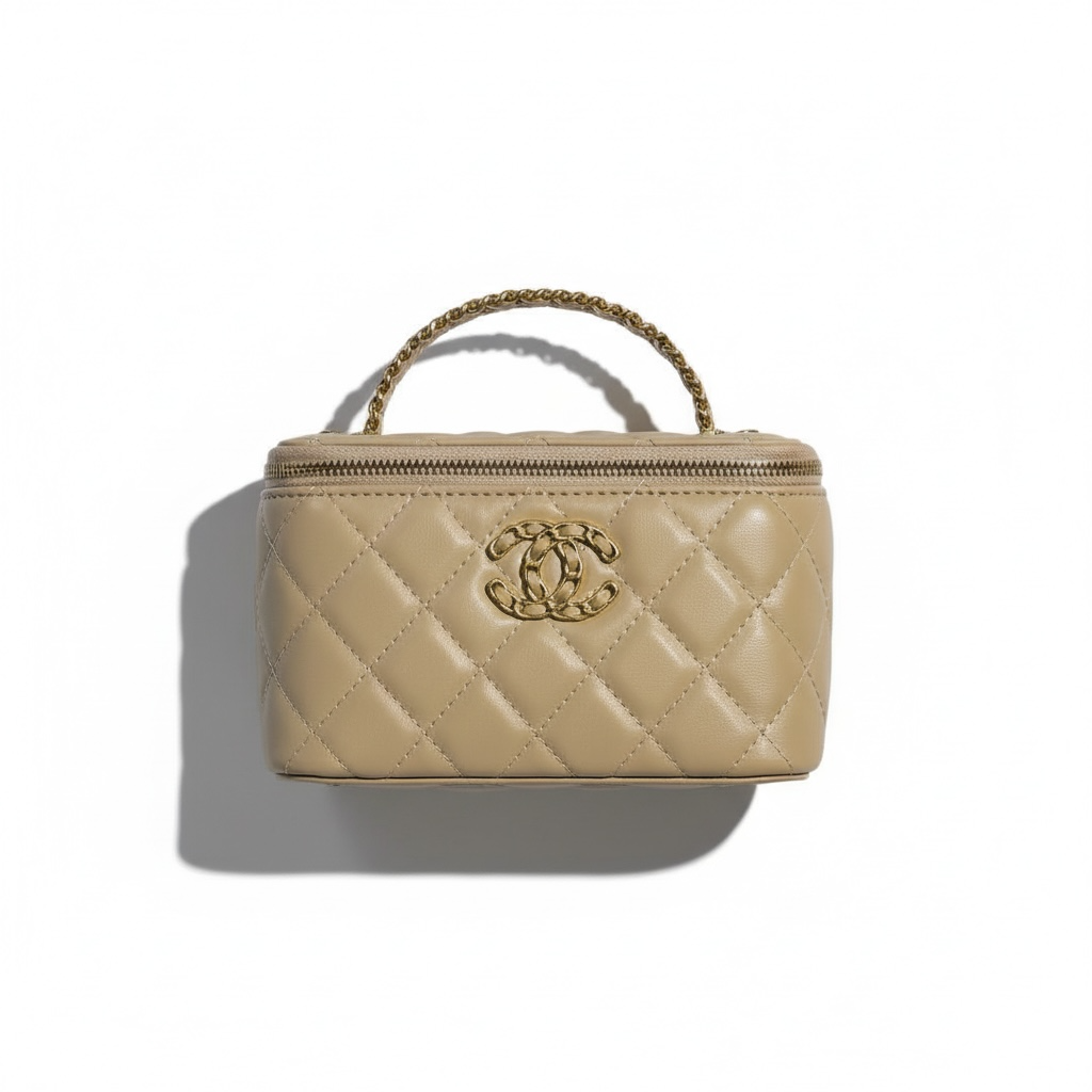 Chanel Beige Quilted Vanity Bag 🤍 | Classic CC Gold Chain Handbag