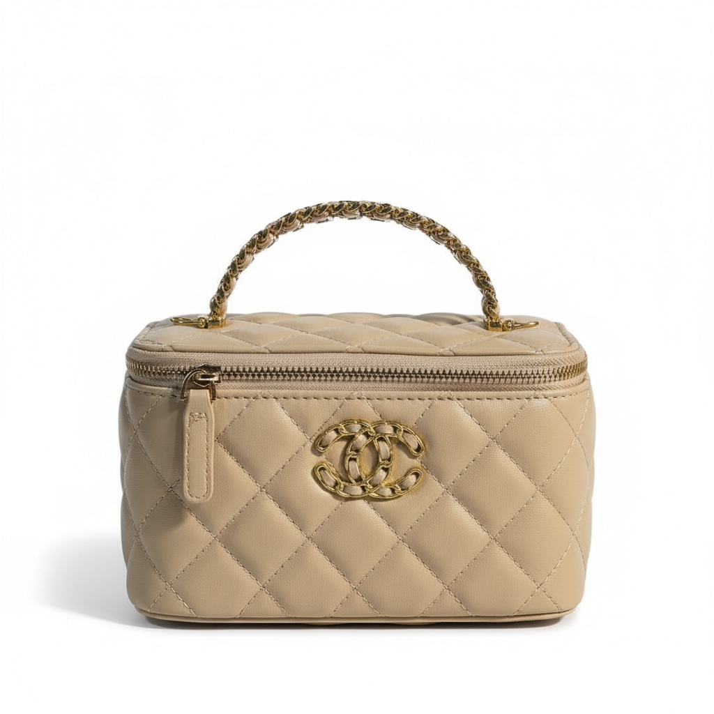 Chanel Beige Quilted Vanity Bag 🤍 | Classic CC Gold Chain Handbag