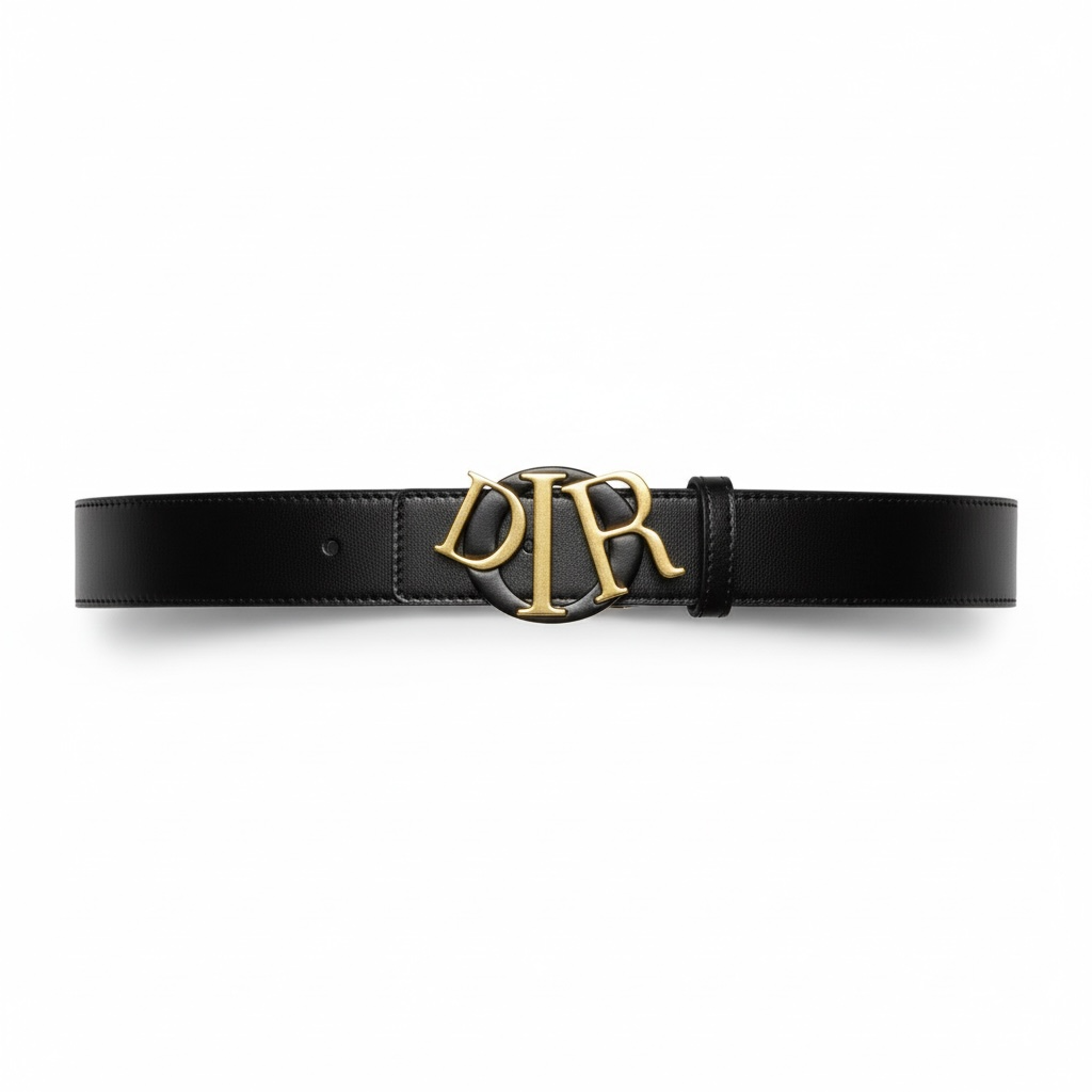 🖤 Dior Style Black Belt – 115 cm | Gold “DIR” Logo Buckle ✨ | Elegant & Timeless