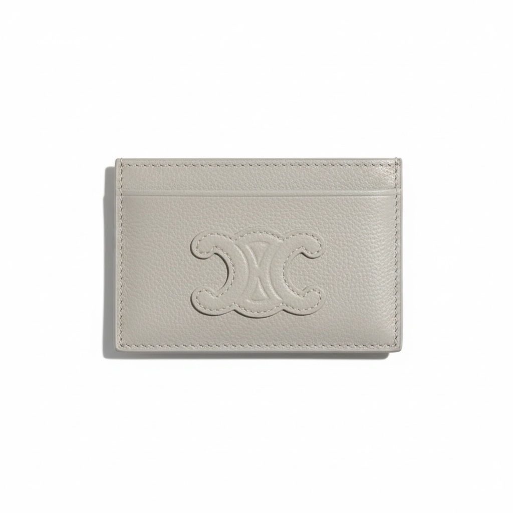 🤍 Celine Triomphe Grey Leather Card Holder – Effortless Parisian Grace