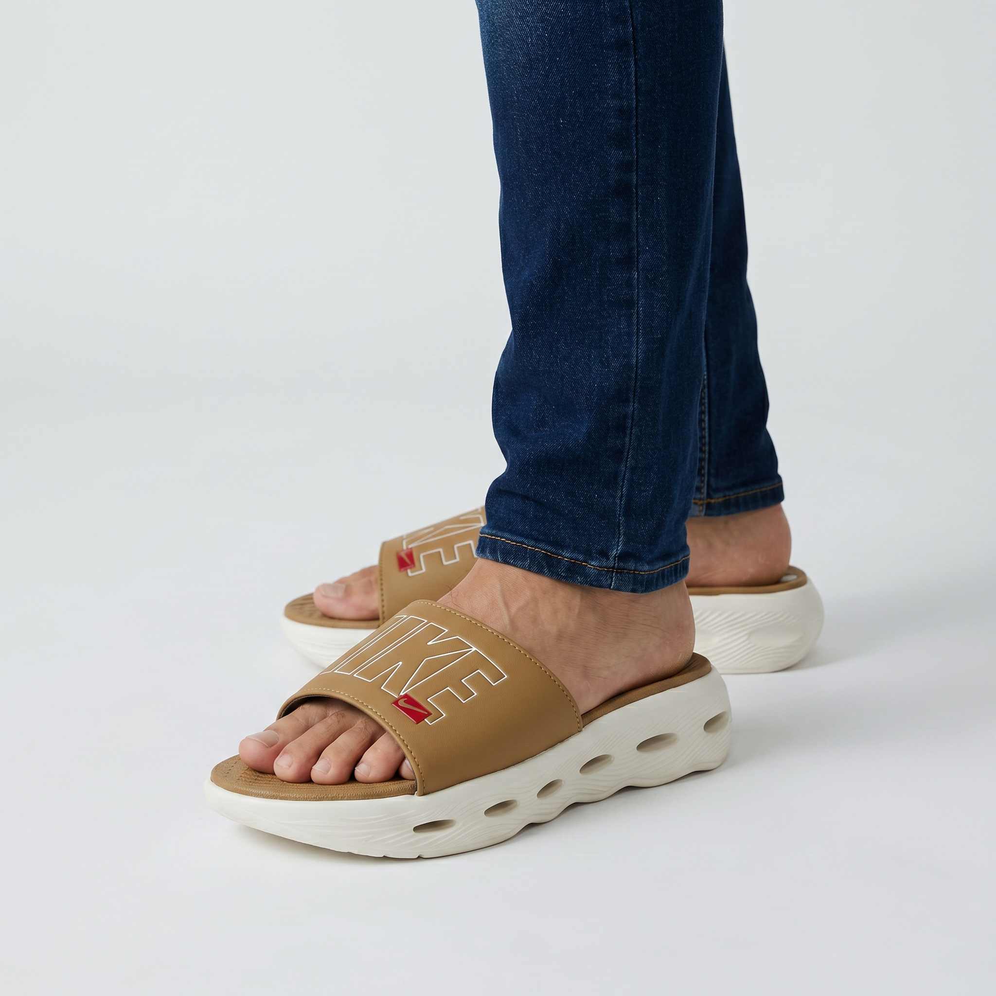 Nike Air Cushion Slides Tan & White 🤎🤍 | Premium Comfort Summer Edition 👟🔥