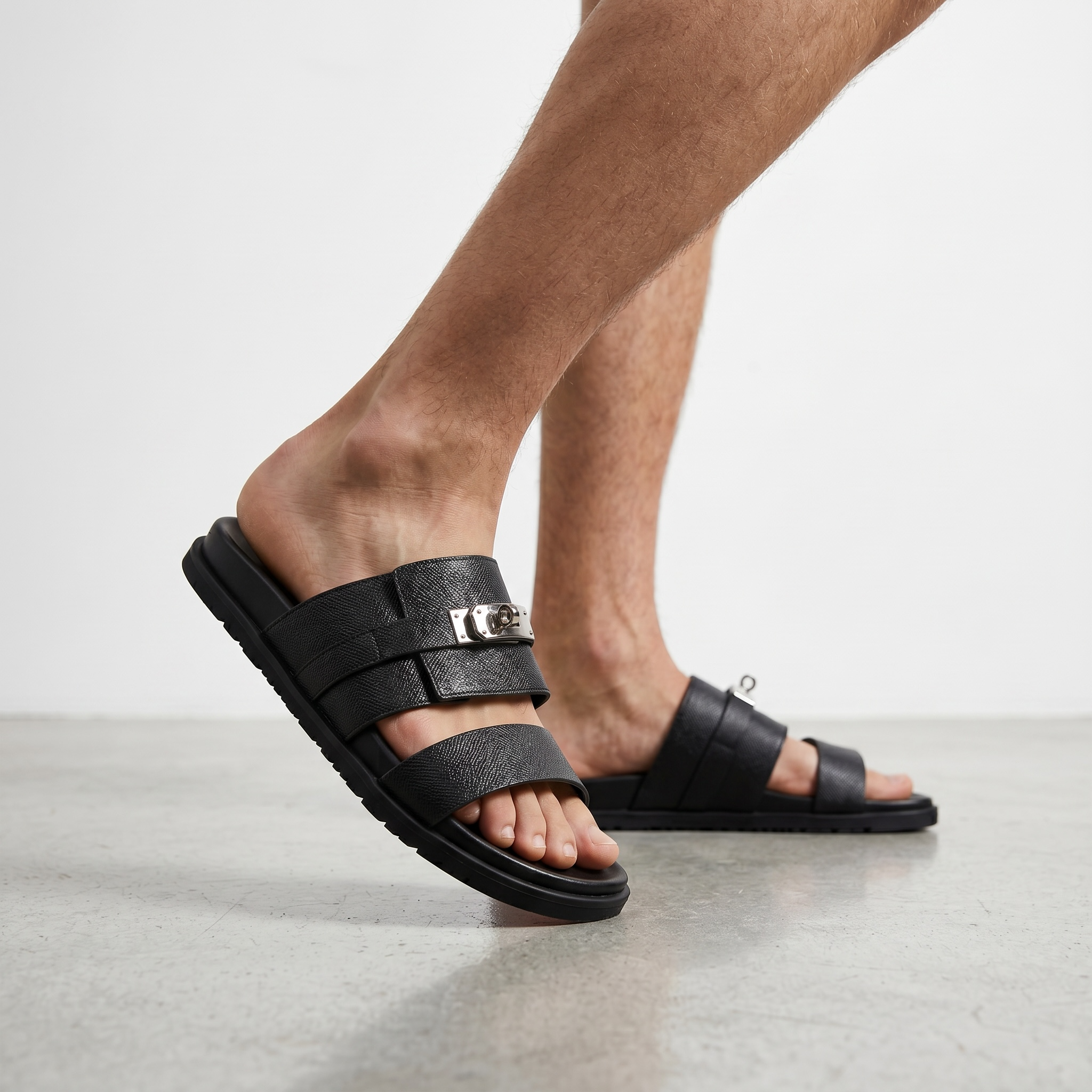 Hermès Black Luxury Slide Sandals – Premium Designer Summer Slippers 🖤✨