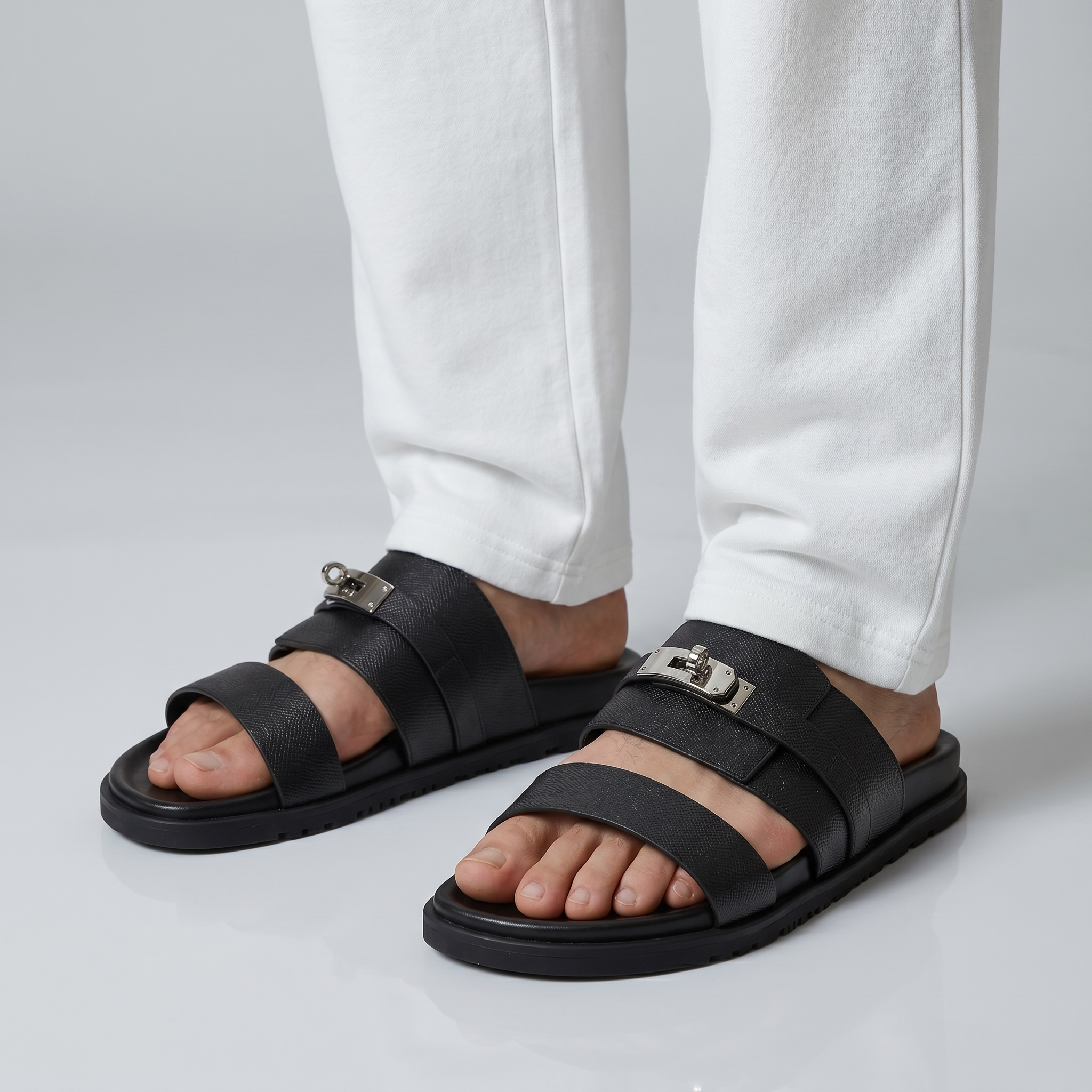 Hermès Black Luxury Slide Sandals – Premium Designer Summer Slippers 🖤✨