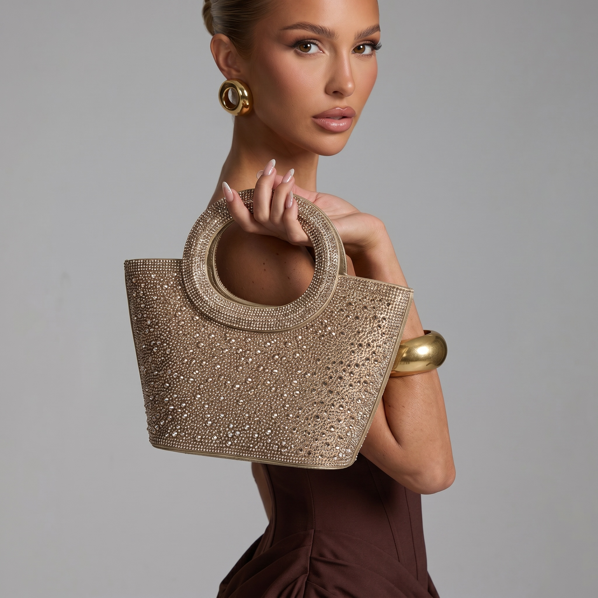 Champagne Crystal Halo Tote ✨🥂 | Luxury Rhinestone Statement Handbag