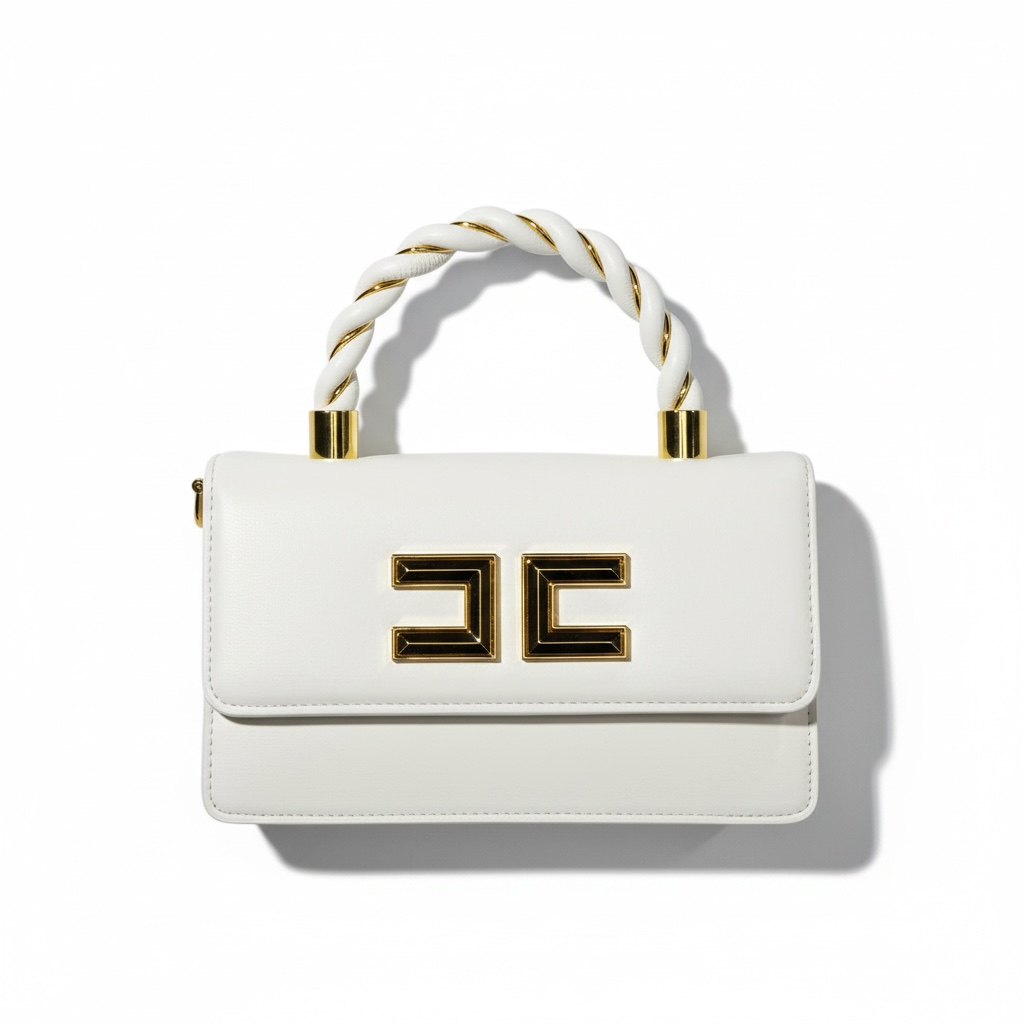 Elisabetta Franchi White Twist-Handle Iconic Shoulder Bag ✨🤍
