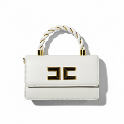 Elisabetta Franchi White Twist-Handle Iconic Shoulder Bag ✨🤍