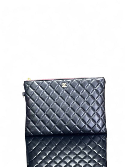 Chanel Quilted Black Lambskin Pouch with Gold-Tone CC Logo