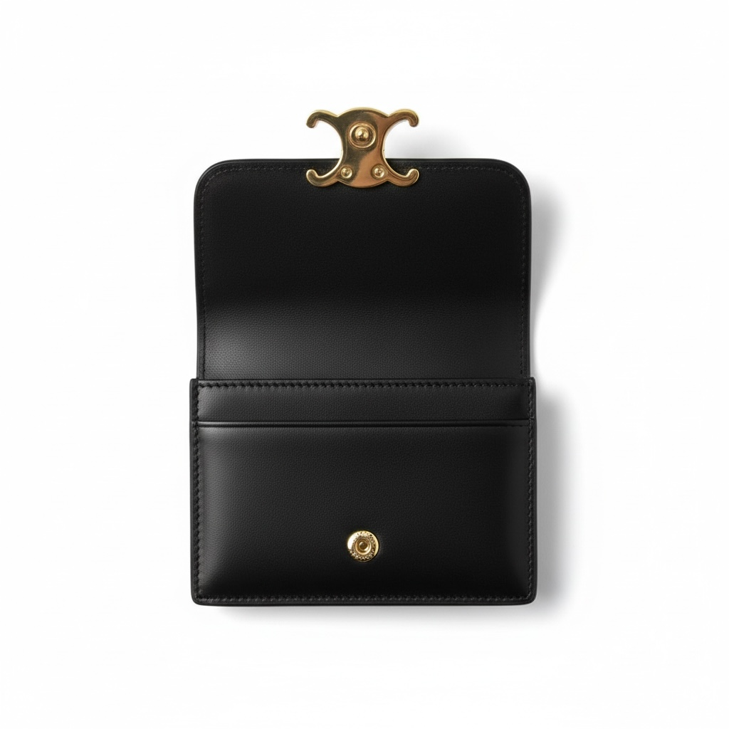 Celine Triomphe Black Leather Compact Wallet 🖤✨