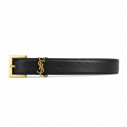 Saint Laurent Black Leather Belt with Gold YSL Logo 🖤✨